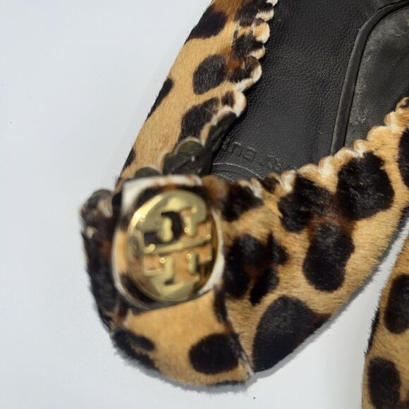 5.5 Tory Burch Reva Printed Calf Hair Leopard Tassel Ballet Flats - Picture 9 of 12